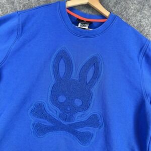 Psycho Bunny Sweatshirt Mens XL Blue Crewneck Fleece Pullover Skull Logo Graphic
